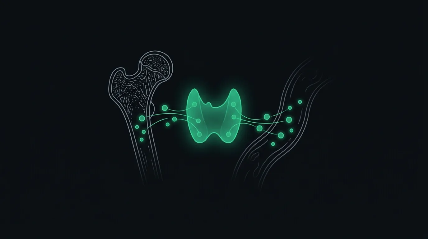 A parathyroid gland tuning emerald calcium particles exchanged between bone and the bloodstream.