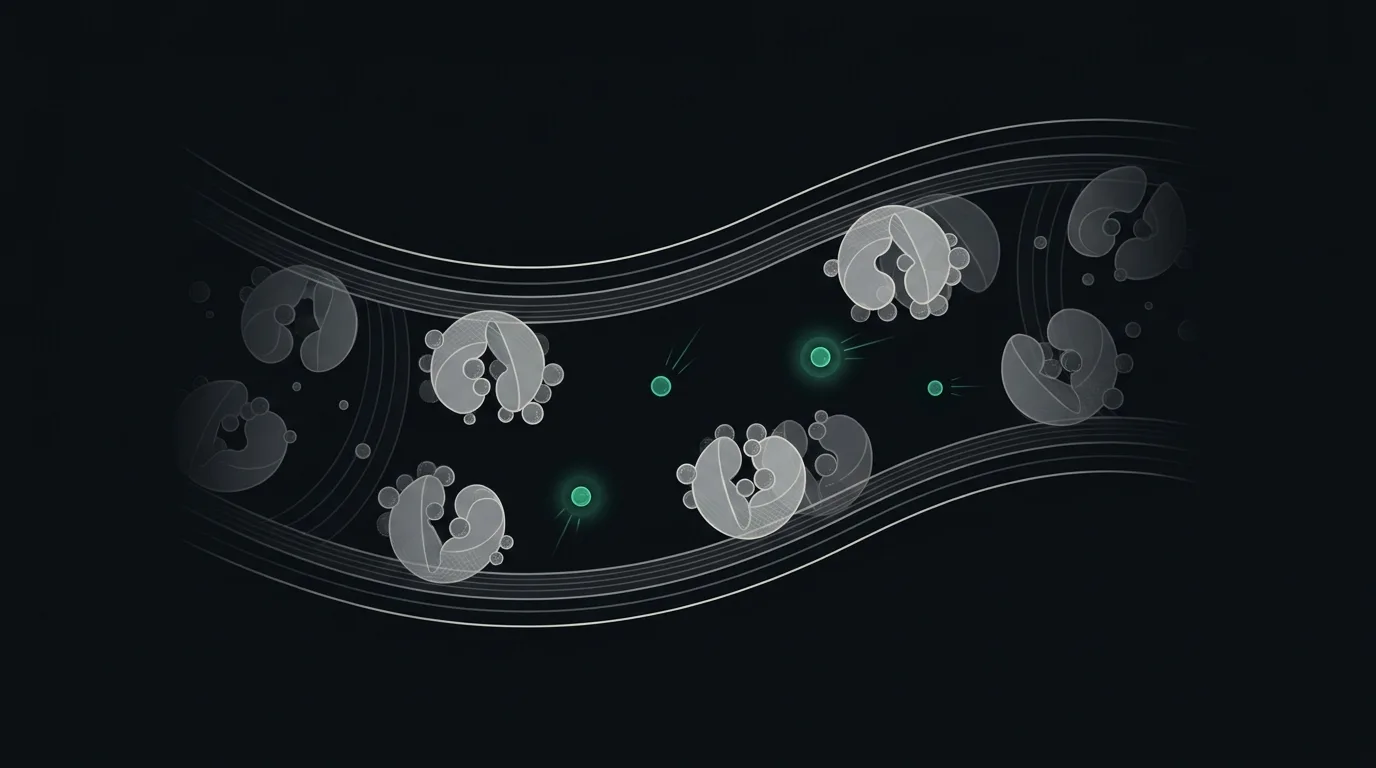 Most mineral ions attached to large carrier proteins, with a few free unattached ions glowing emerald.