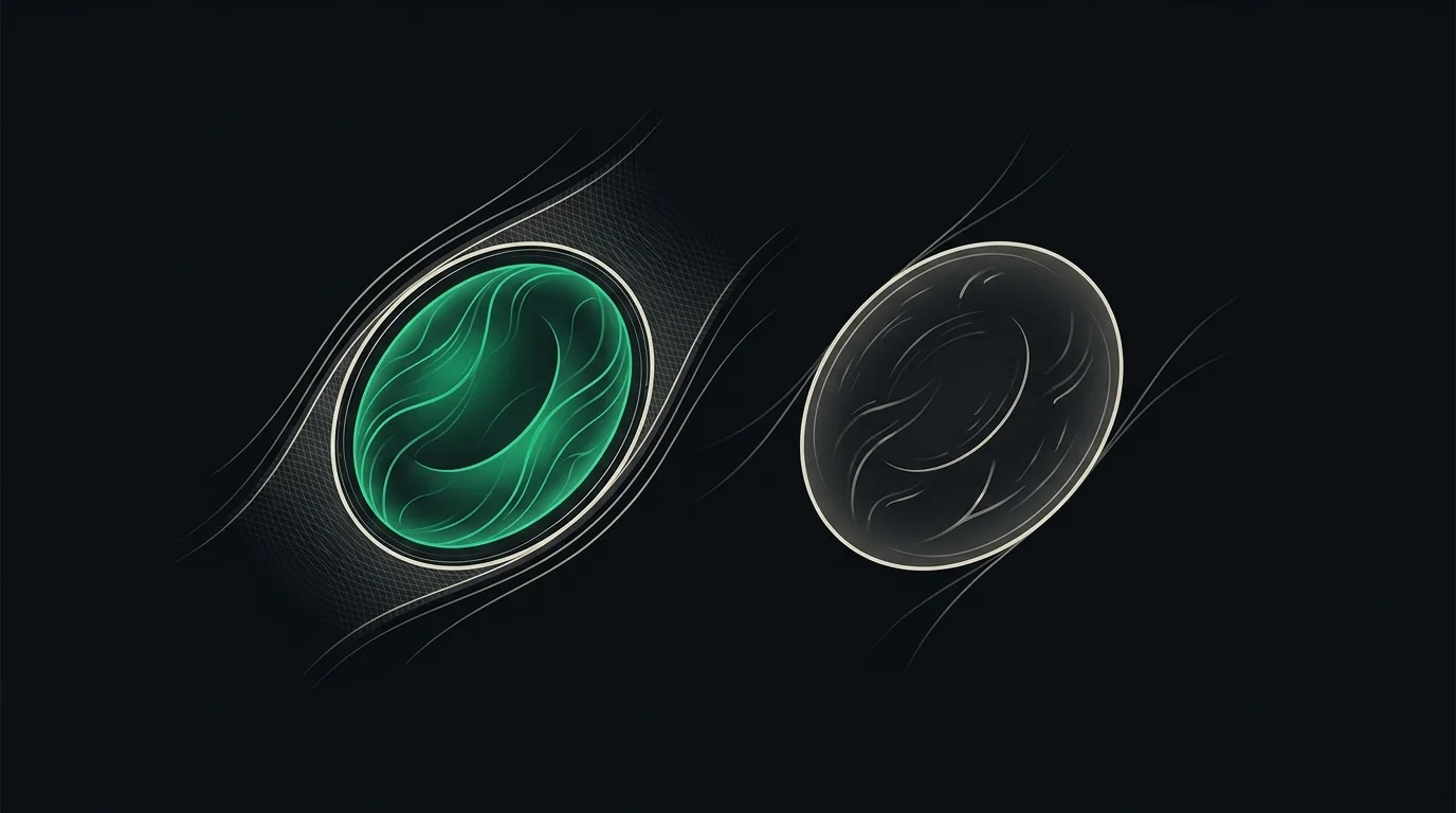 Two equal-sized red cells, one richly filled with emerald pigment and one paler.