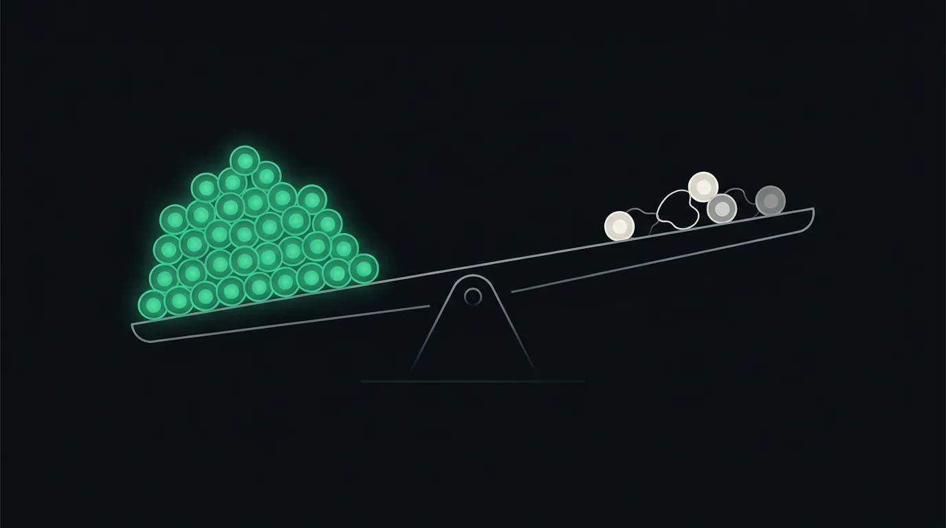 A balance with many front-line cells on one side and few longer-term immune cells on the other, in emerald.