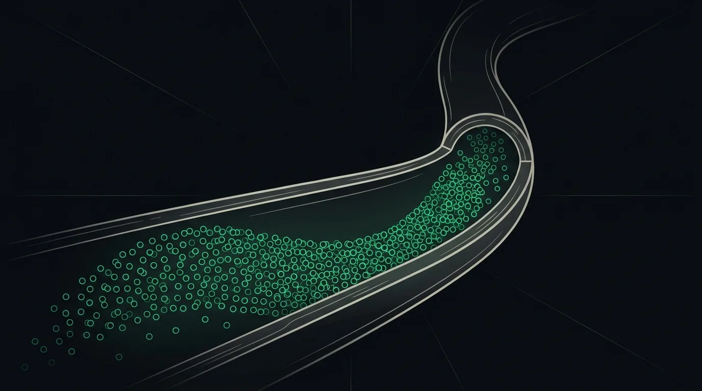 Emerald acute-phase protein molecules surging through a vessel in response to an inflamed focus.