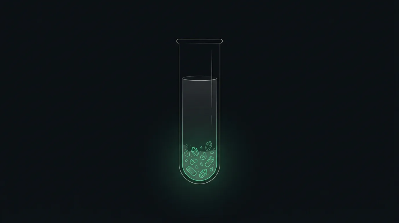 A urine sample with cells and crystals settling as sediment, viewed for analysis, in emerald.